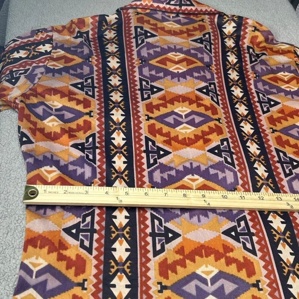 Vintage 70s Charisma Shirt Mens Large 16.5 Aztec Disco Lightweight Button Up
